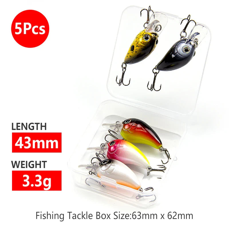 Conjunto de Iscas Artificiais Mini Crankbaits - 5 Peças